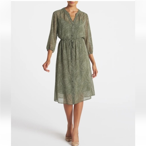 41 Hawthorn 3/4 Sleeve Chiffon Shirt Dress sheer no slip medium dots - Picture 1 of 8